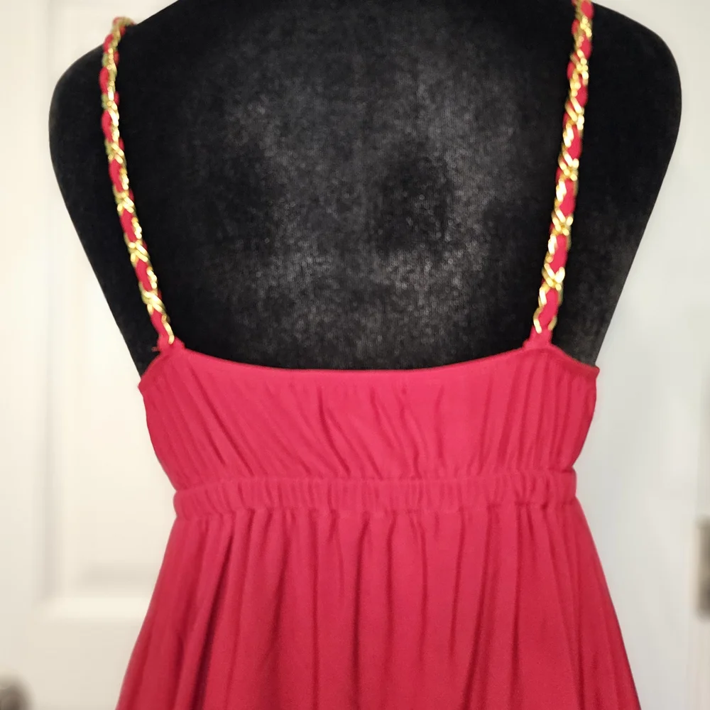 Forever 21 Y2K Red Mini Dress w/ Gold Chain Wrapped Straps Women's Sz M